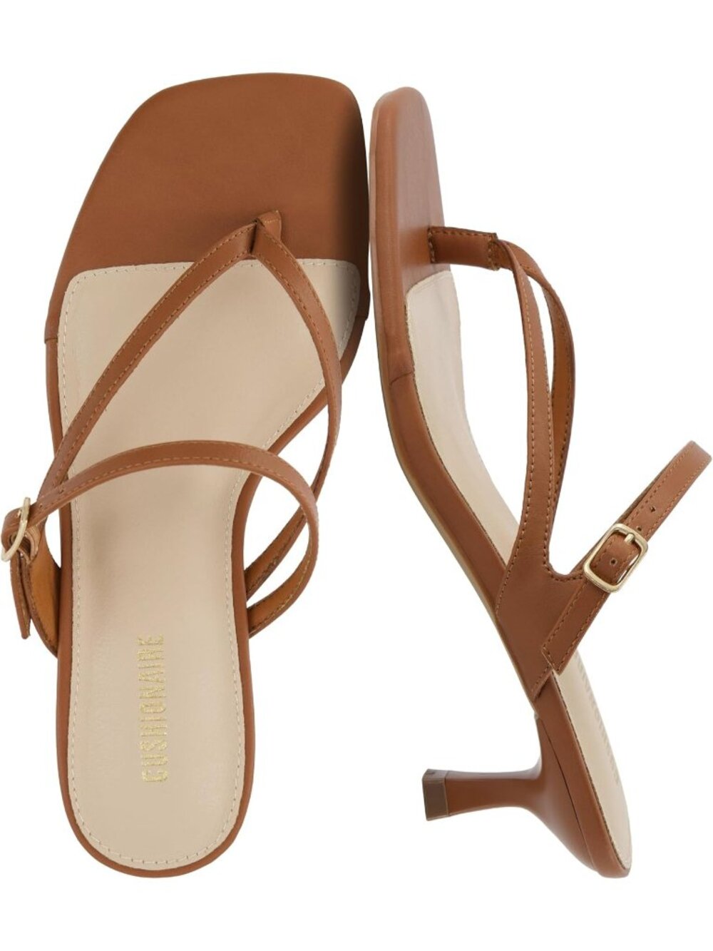 Women's Brown Madrid Kitten Heel Square Toe Comfortable Strappy Heels Sandals